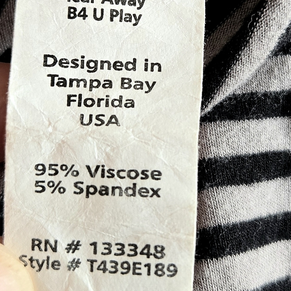 Caite Striped Top Black & Gray w Red Floral Embroidery Casual Boho Relax Fit / M - Picture 10 of 11
